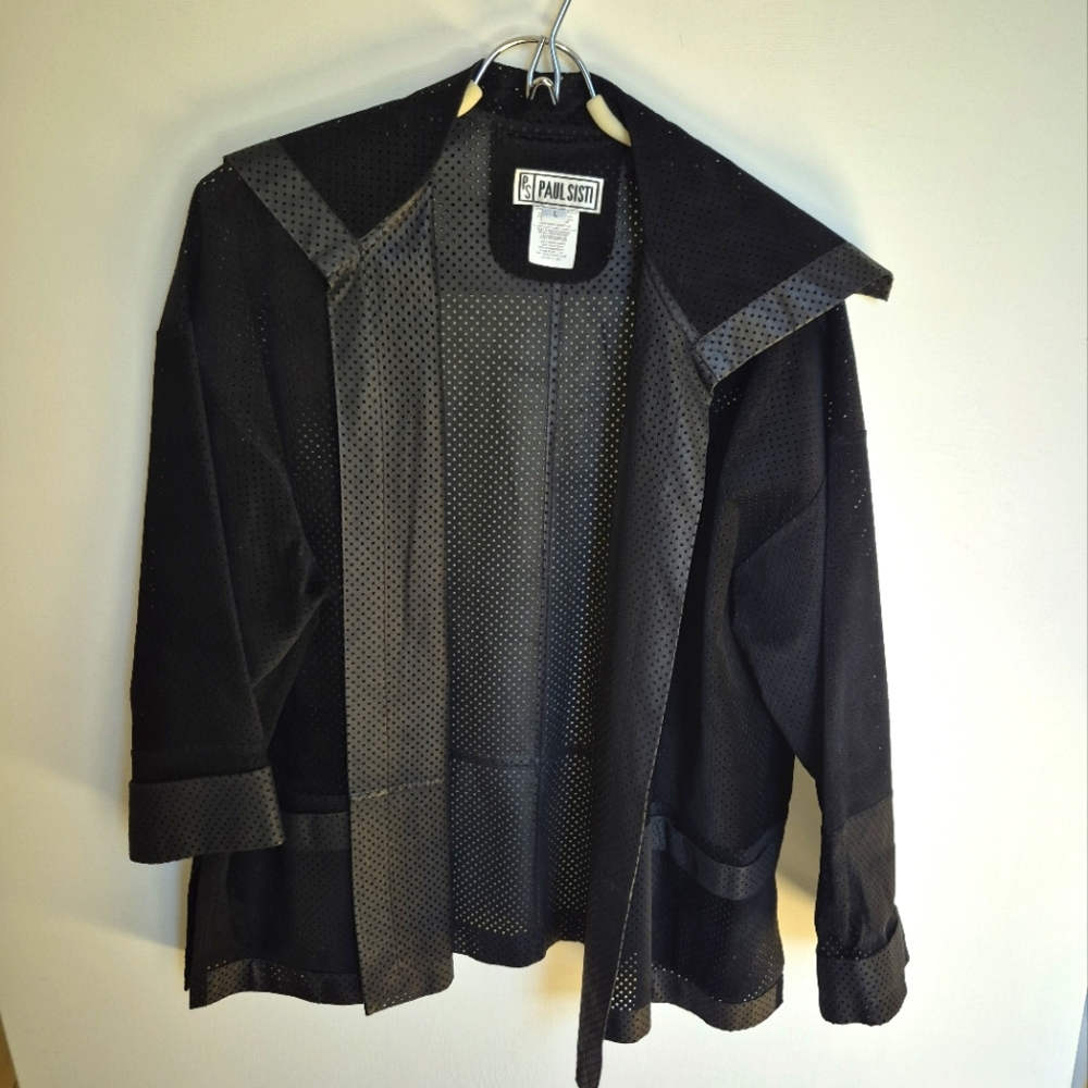 Black Perforated Leather Shirt Jacket